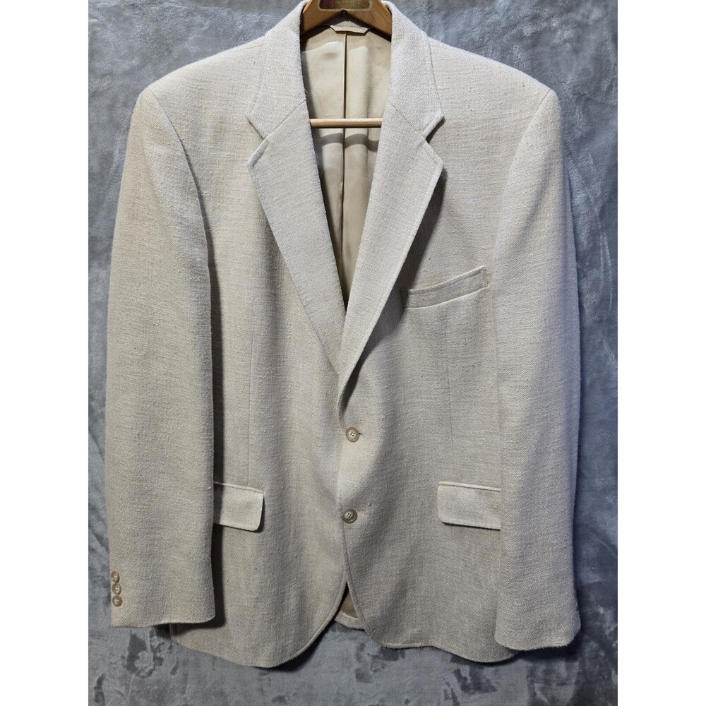 Vintage Adams Row Blazer Mens 46L Ivory Tweed Sports Coat Jacket Made in USA